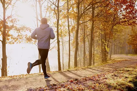 Mann joggt im Wald